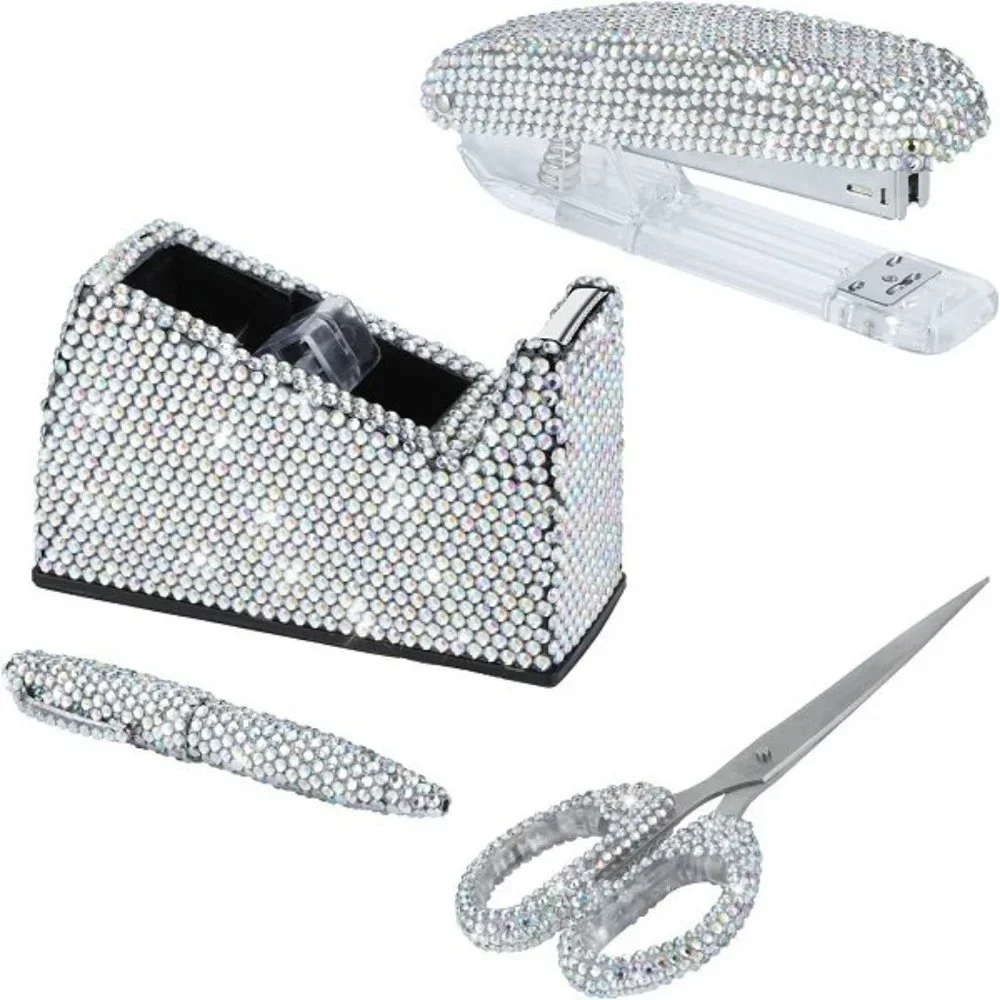 NEW Sparkling Bling Swarovski Crystal Rhinestone Desk Set Pink Purple  + Gift! - Picture 3 of 3